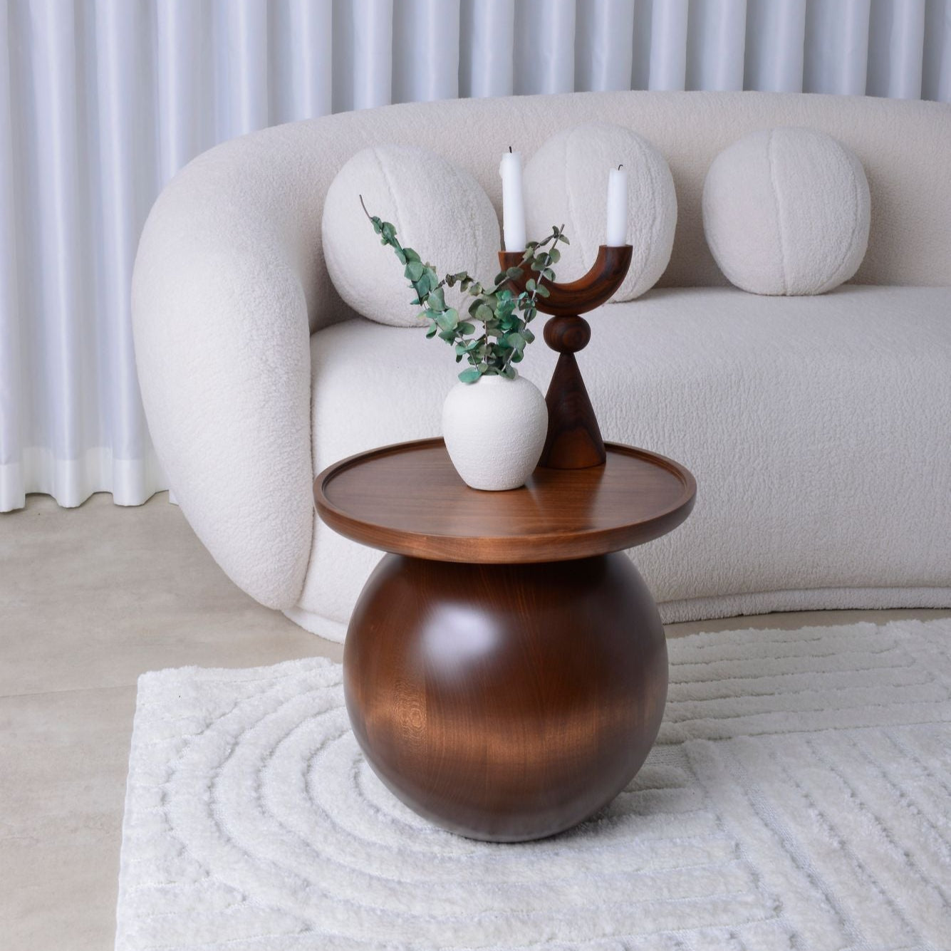 Single Ball Wood Table, Wooden Ball Table, Without glass