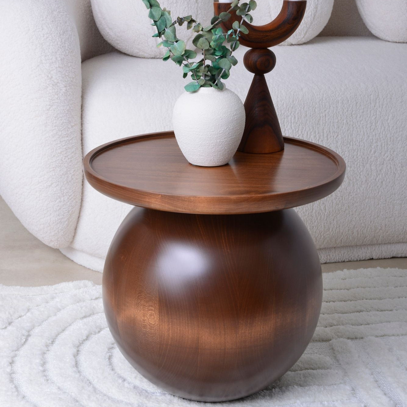 Single Ball Wood Table, Wooden Ball Table, Without glass