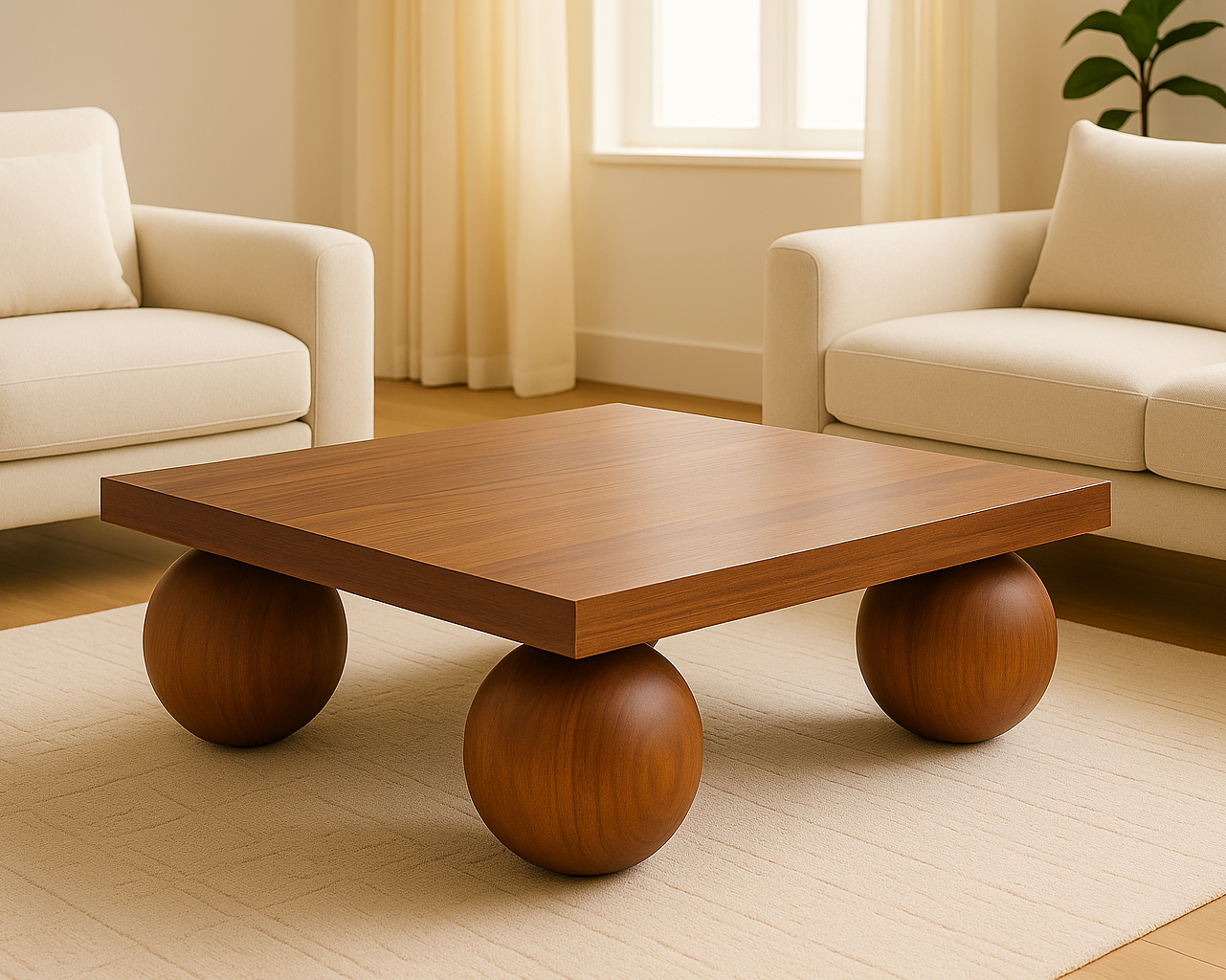 Wooden Ball Square Coffee Table