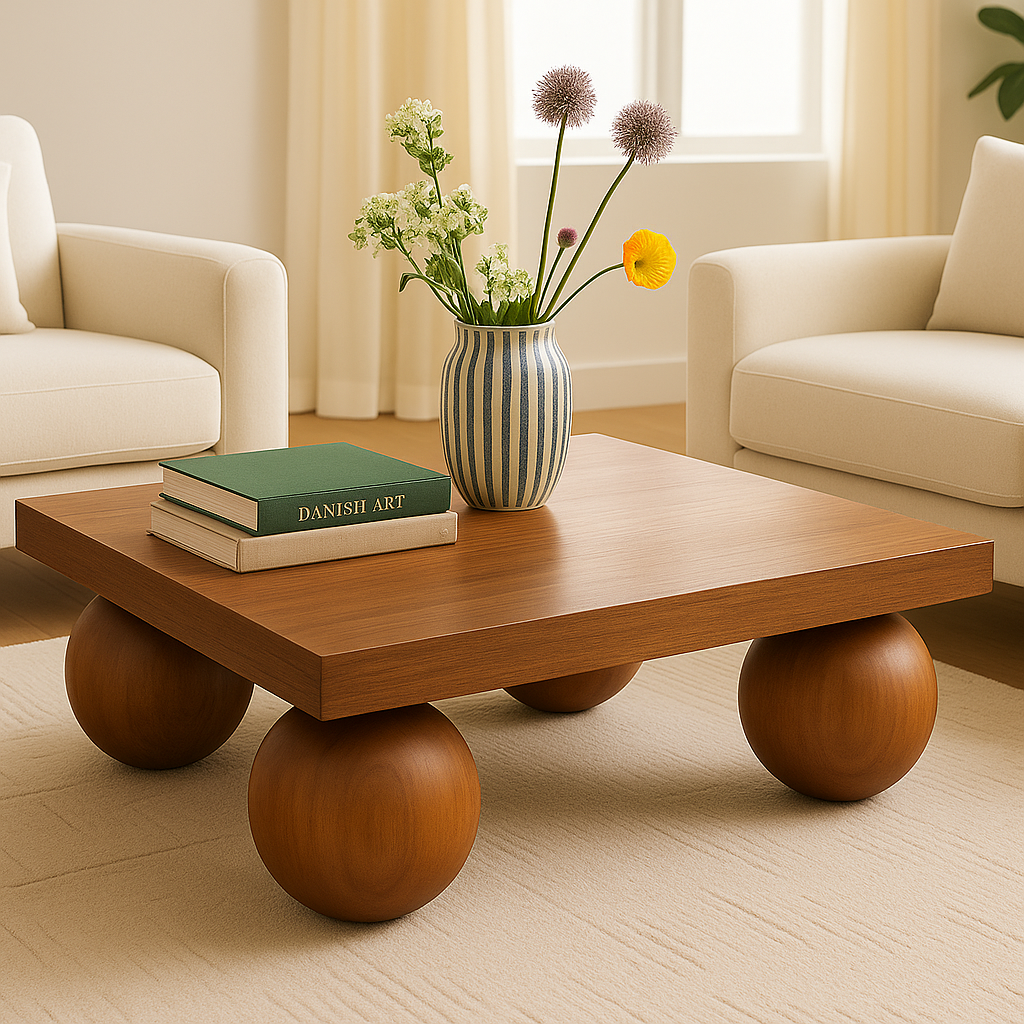 Wooden Ball Square Coffee Table