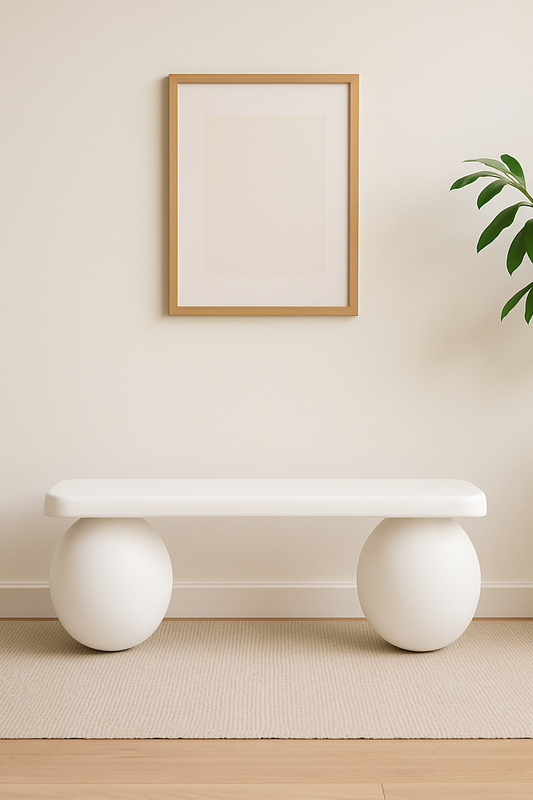 Matte White Bench – Soft Minimalist Seating with Rounded Legs, Japandi Entryway Furniture, Handmade Modern Wood Design