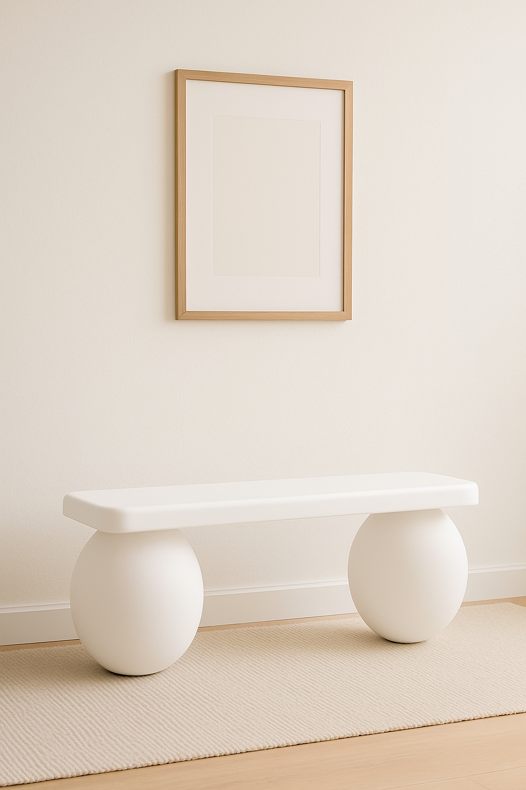 Matte White Bench – Soft Minimalist Seating with Rounded Legs, Japandi Entryway Furniture, Handmade Modern Wood Design