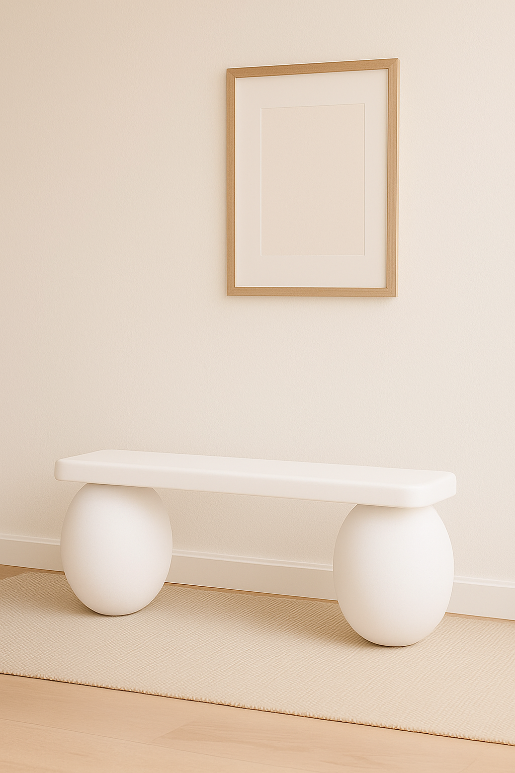 Matte White Bench – Soft Minimalist Seating with Rounded Legs, Japandi Entryway Furniture, Handmade Modern Wood Design