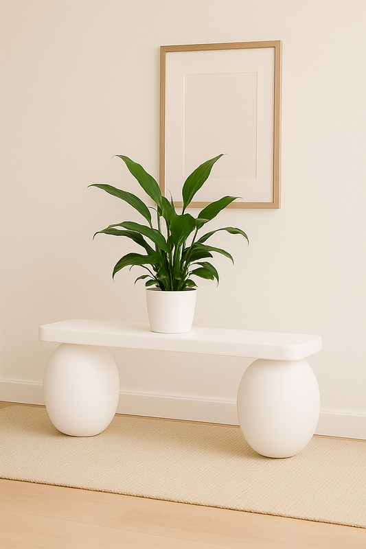Matte White Bench – Soft Minimalist Seating with Rounded Legs, Japandi Entryway Furniture, Handmade Modern Wood Design