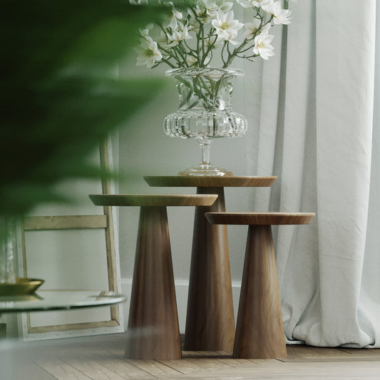 Wooden Mushroom Side Table, Black Finish