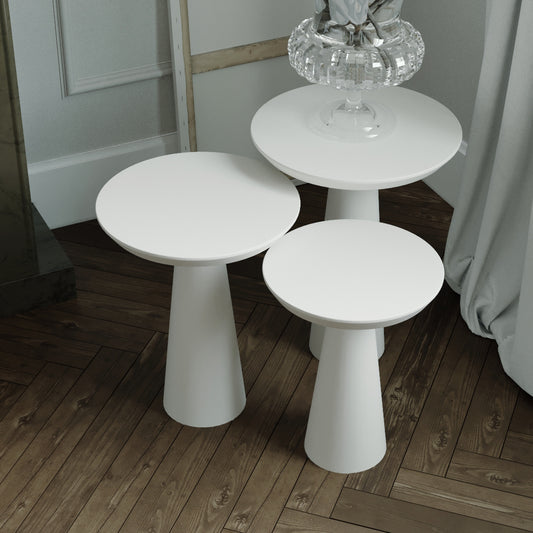 Wooden Mushroom Side Table, White Finish