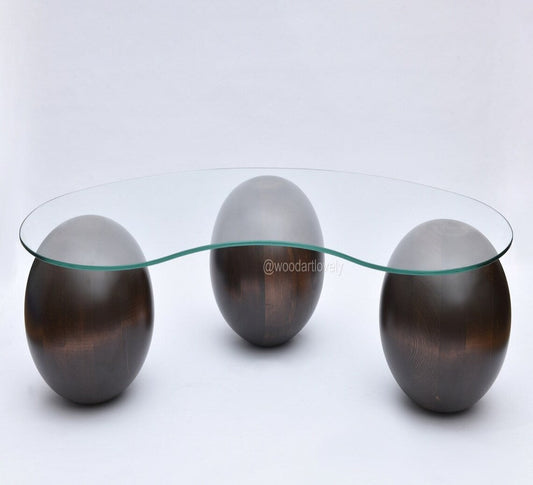 Dark Walnut Wooden Ball Coffee Table, Center Table, Wood Balls, Wooden Coffee Table