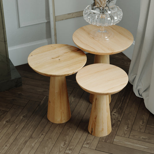 Wooden Mushroom Side Table, Dark Walnut Finish