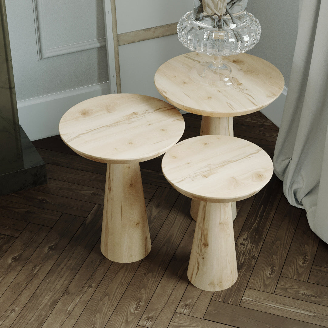 Wooden Mushroom Side Table, Walnut Finish