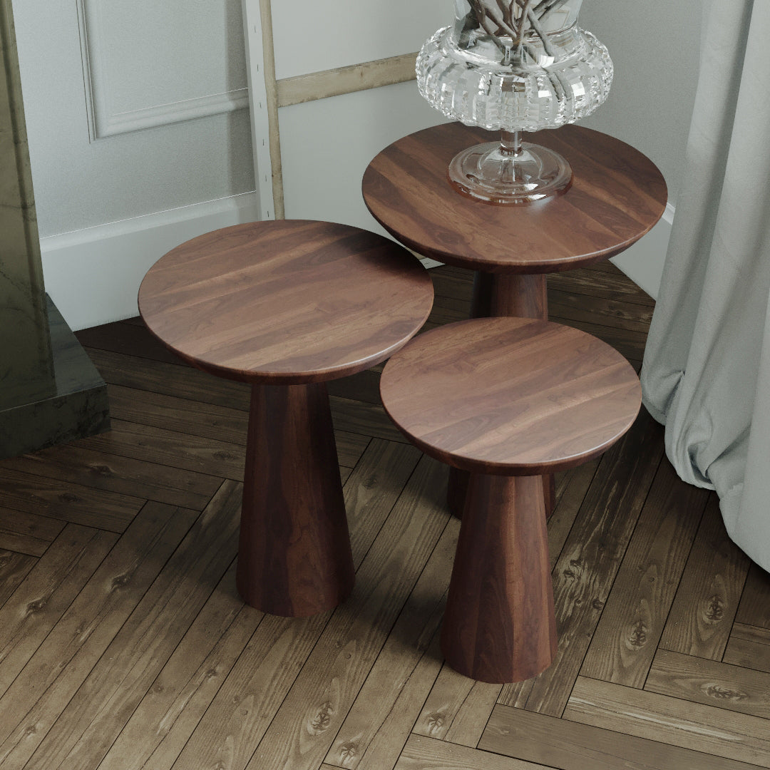 Wooden Mushroom Side Table, White Finish