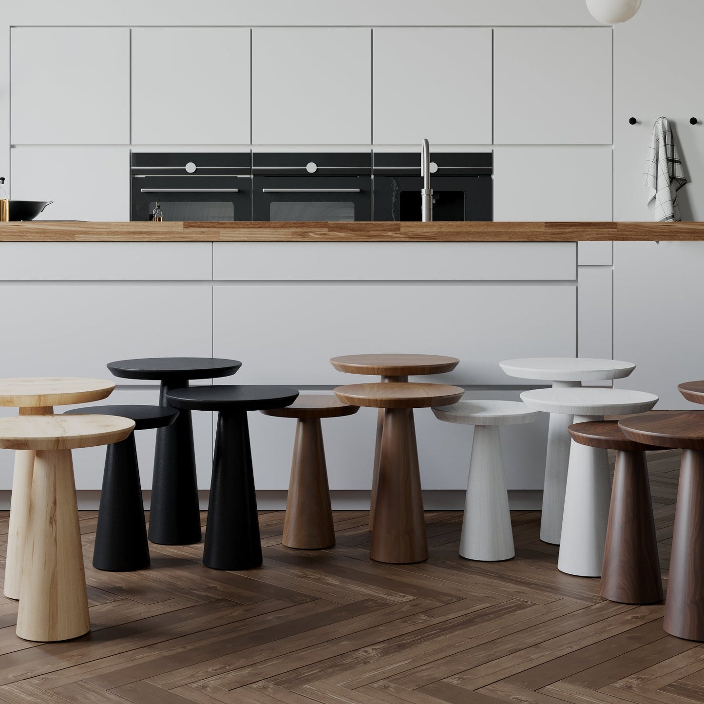 Wooden Mushroom Side Table, White Finish