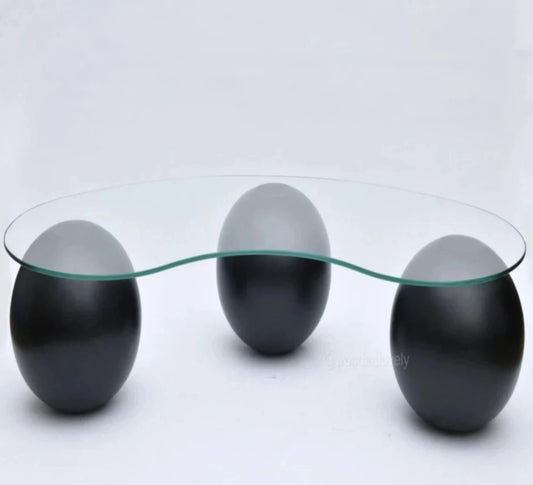 Black Wooden Ball Coffee Table, Center Table, Wood Balls, Glass Table with Wood Ball