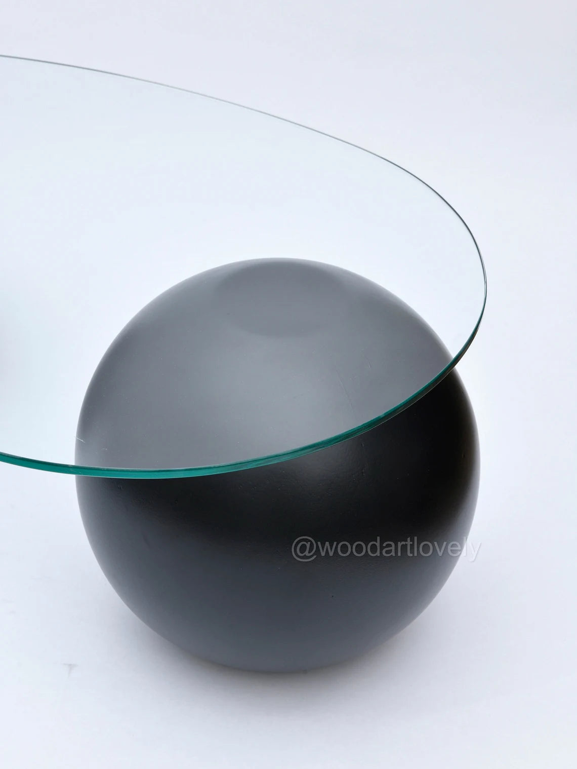 Black Wooden Ball Coffee Table, Center Table, Wood Balls, Glass Table with Wood Ball