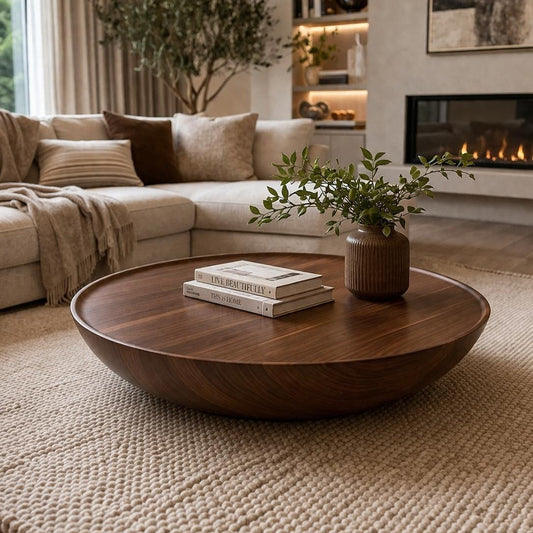 Sofra Large Round Organic Wood Coffee Table, Handmade Floor Table