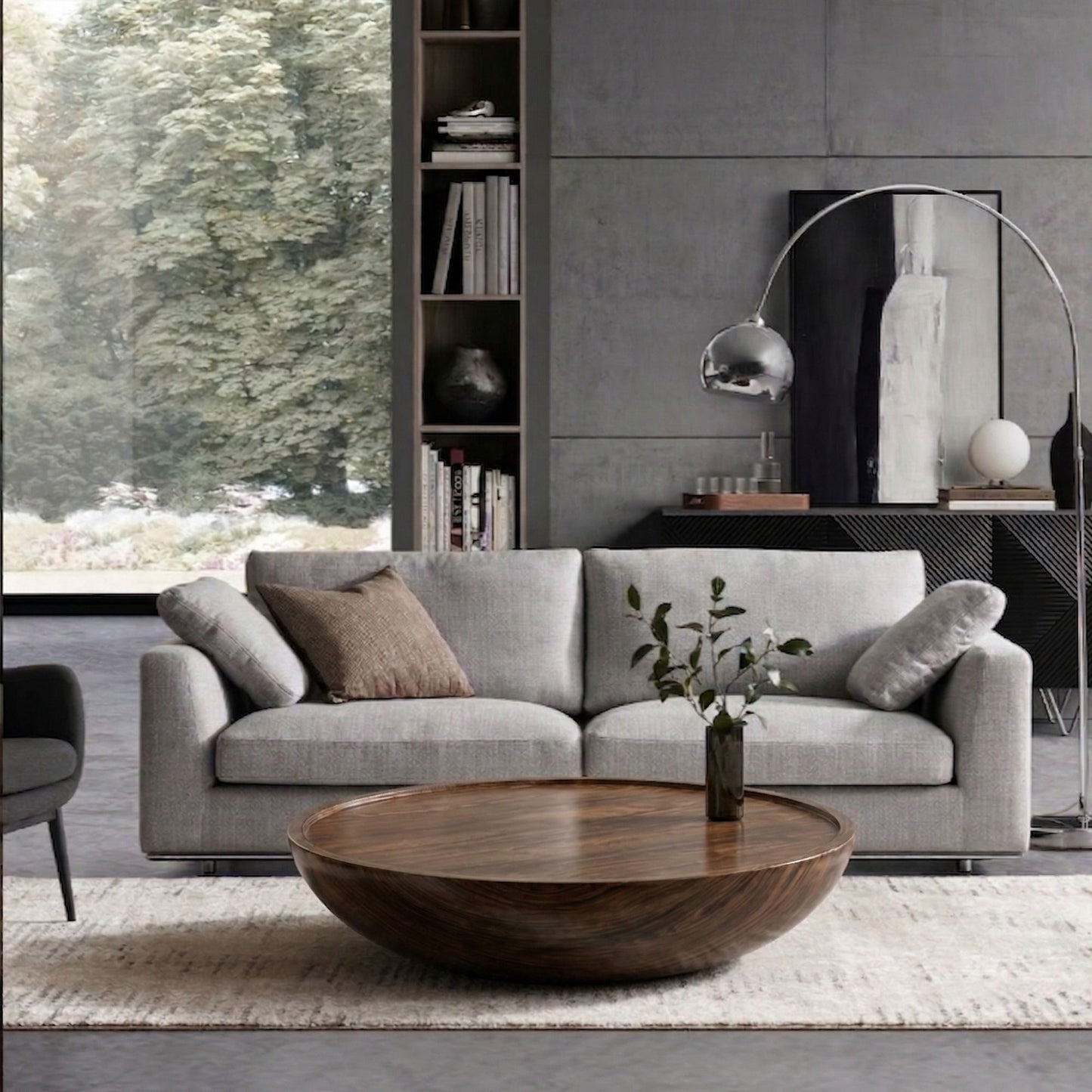 Sofra Large Round Organic Wood Coffee Table, Handmade Floor Table
