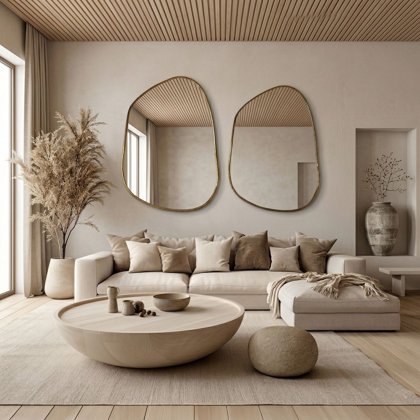 Sofra Large Round Organic Wood Coffee Table, Handmade Floor Table