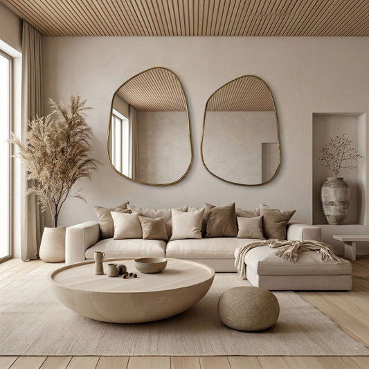 Sofra Large Round Organic Wood Coffee Table, Handmade Floor Table